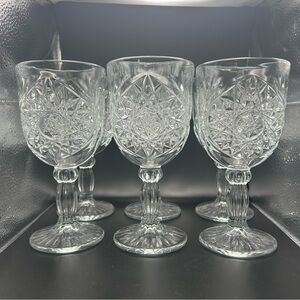 Libbey Hobstar glass water goblets set of 6 Stemware barware wine glasses